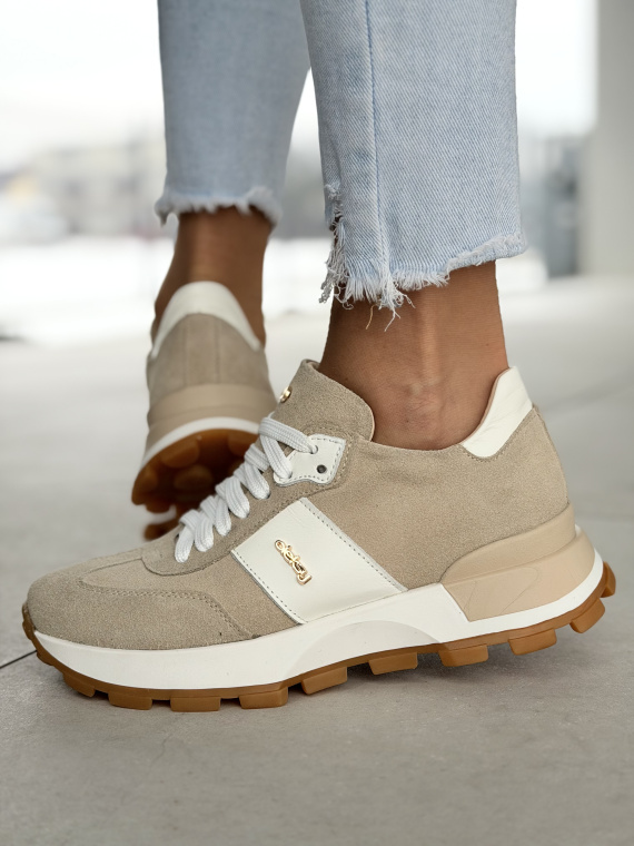 Beżowe sneakersy skórzane OLEKSY Polskiej produkcji