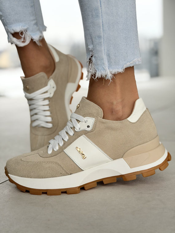 Beżowe sneakersy skórzane OLEKSY Polskiej produkcji