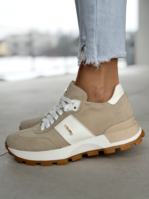 Beżowe sneakersy skórzane OLEKSY Polskiej produkcji