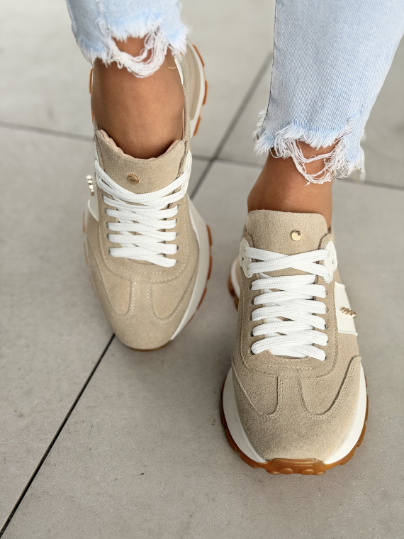 Beżowe sneakersy skórzane OLEKSY Polskiej produkcji