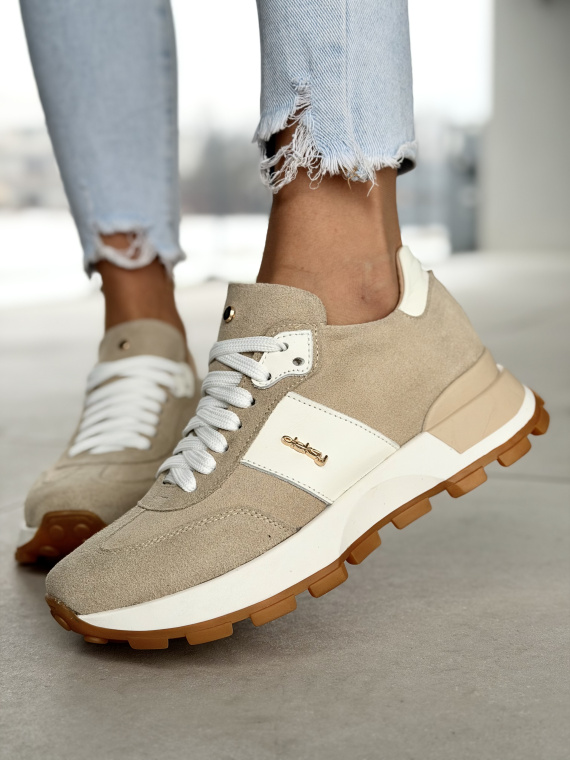 Beżowe sneakersy skórzane OLEKSY Polskiej produkcji