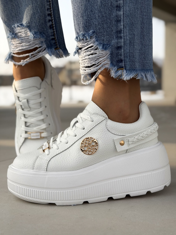 Białe sneakersy damskie ze skóry naturalnej casual