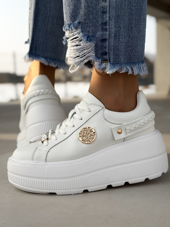 Białe sneakersy damskie ze skóry naturalnej casual