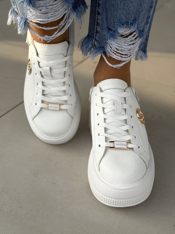 Białe sneakersy damskie ze skóry naturalnej casual