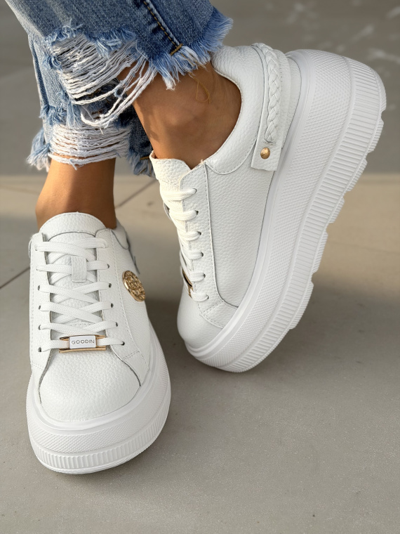 Białe sneakersy damskie ze skóry naturalnej casual