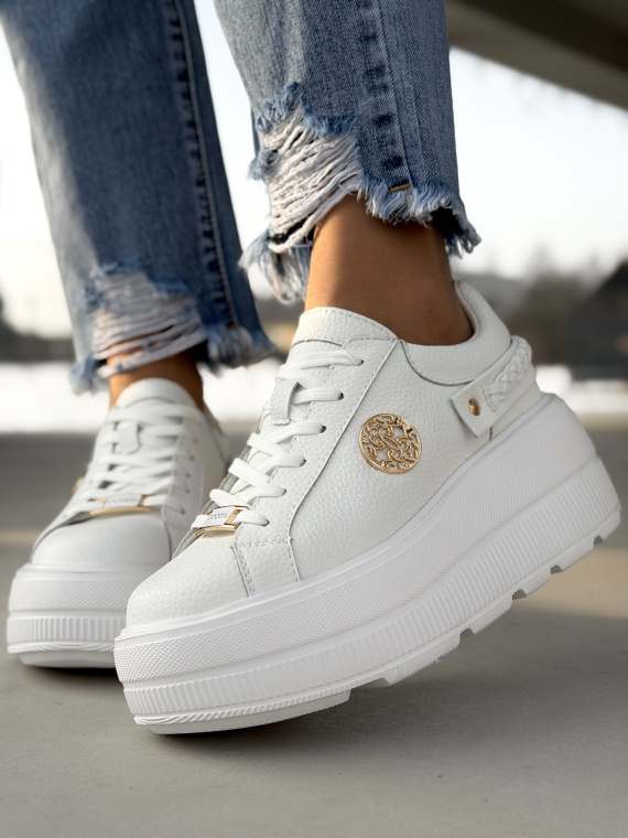 Białe sneakersy damskie ze skóry naturalnej casual