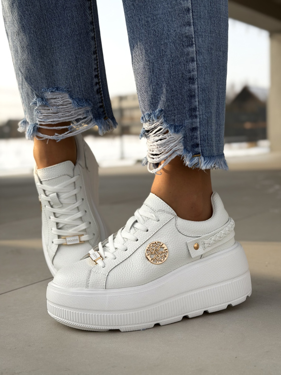 Białe sneakersy damskie ze skóry naturalnej casual