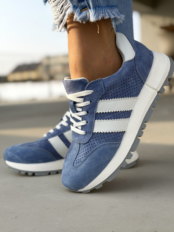 Niebieskie sneakersy damskie skórzane casual zamszowe