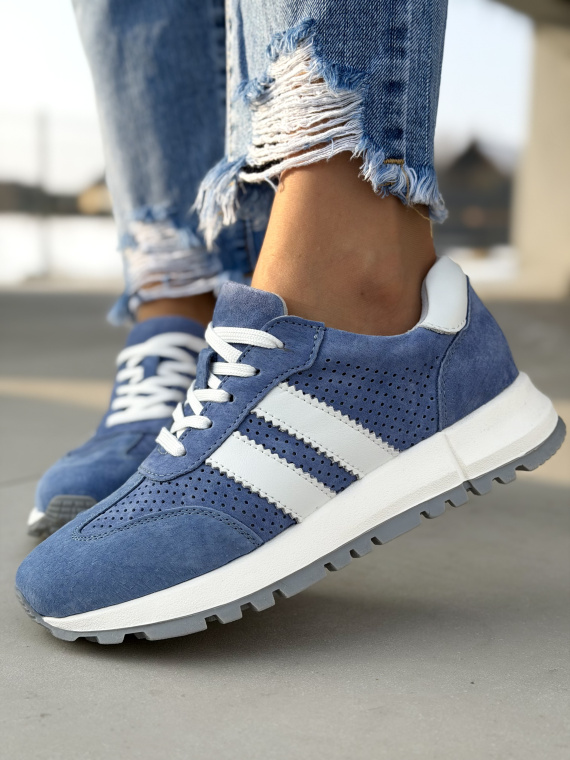 Niebieskie sneakersy damskie skórzane casual zamszowe