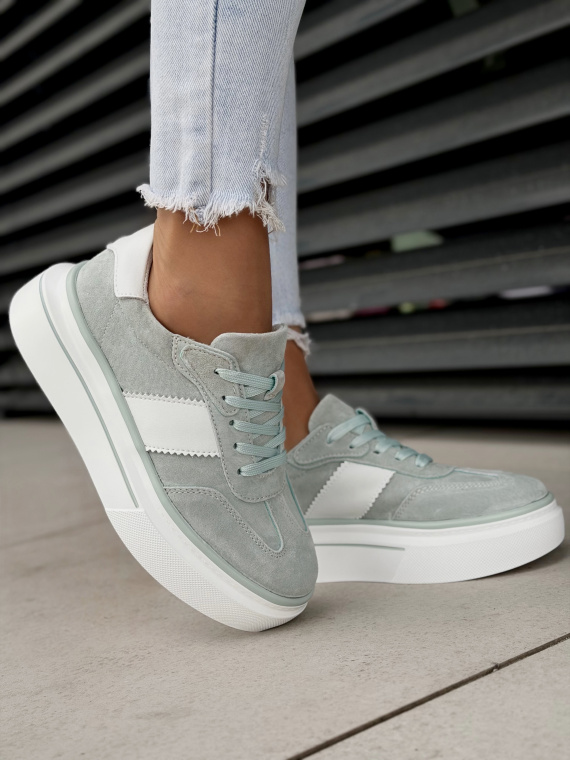 Miętowe sneakersy damskie z naturalnej skóry casual