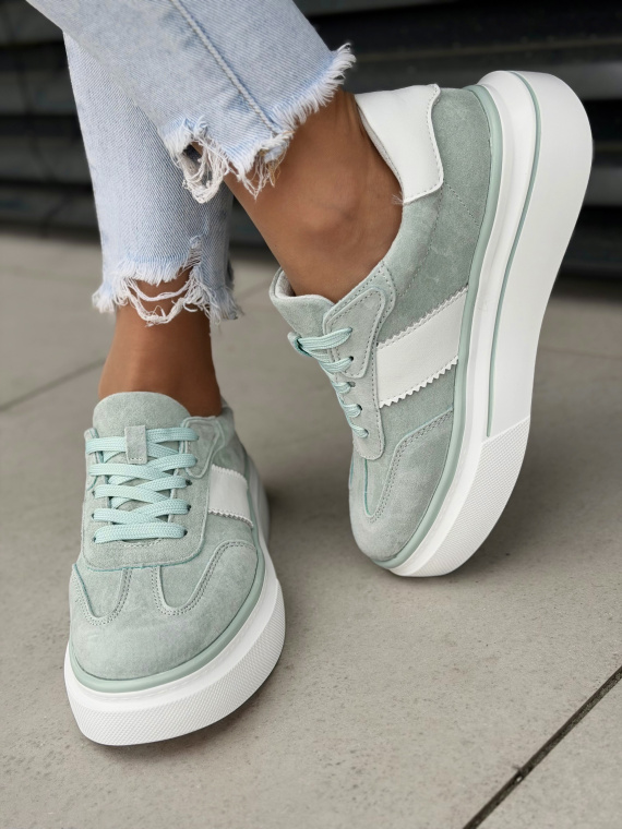 Miętowe sneakersy damskie z naturalnej skóry casual