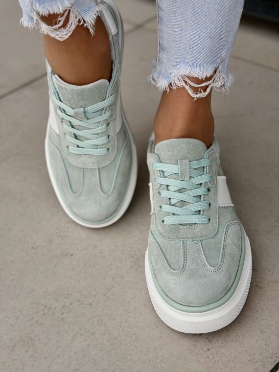 Miętowe sneakersy damskie z naturalnej skóry casual