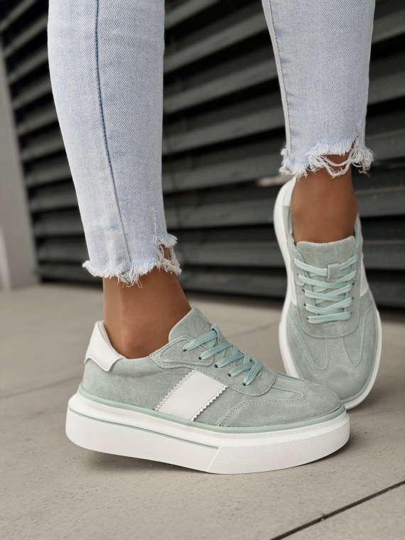 Miętowe sneakersy damskie z naturalnej skóry casual