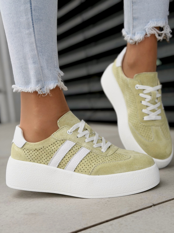 Miętowe sneakersy damskie ze skóry naturalnej casual