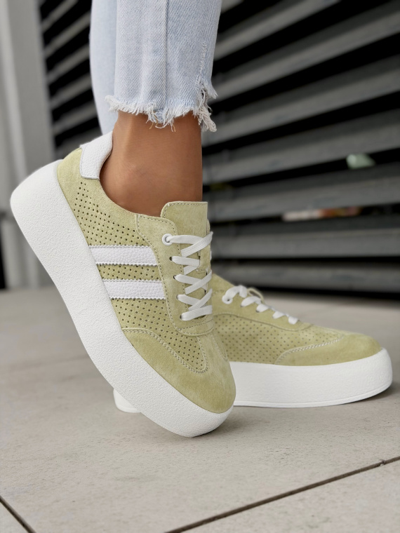 Miętowe sneakersy damskie ze skóry naturalnej casual