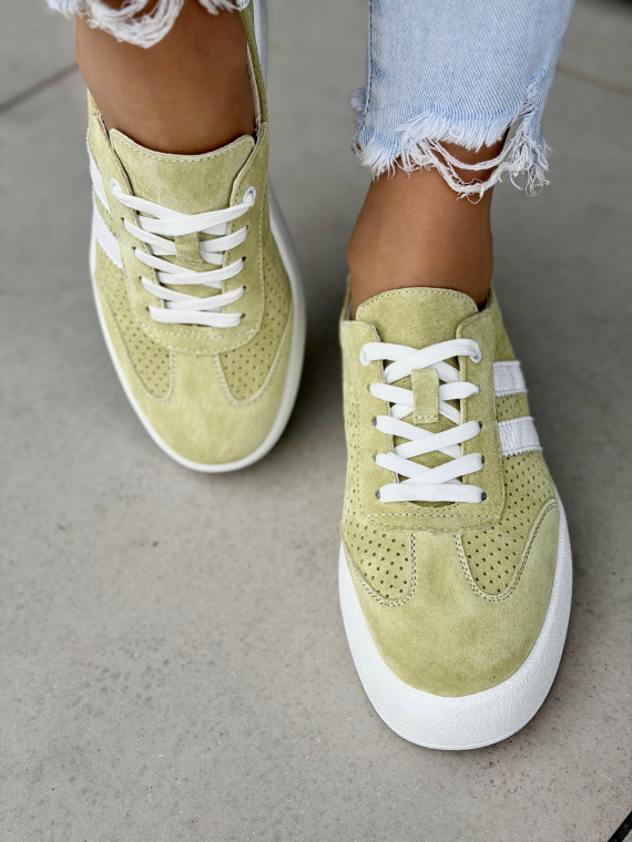 Miętowe sneakersy damskie ze skóry naturalnej casual