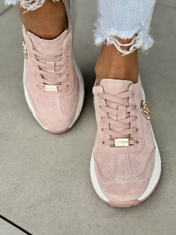 Różowe sneakersy skórzane damskie na platformie casual