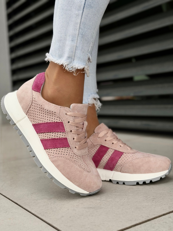 Różowe sneakersy damskie zamszowe ze skóry naturalnej casual