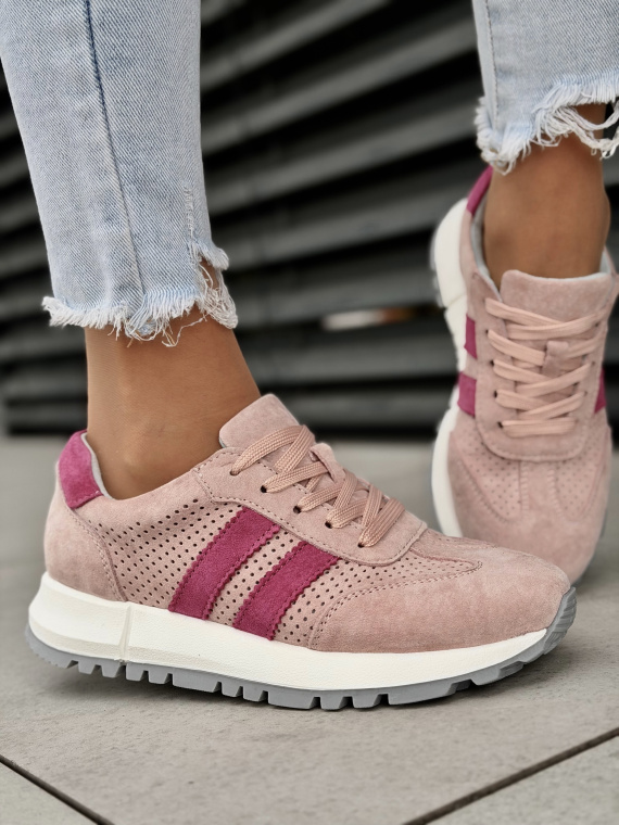 Różowe sneakersy damskie zamszowe ze skóry naturalnej casual