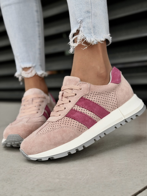 Różowe sneakersy damskie zamszowe ze skóry naturalnej casual