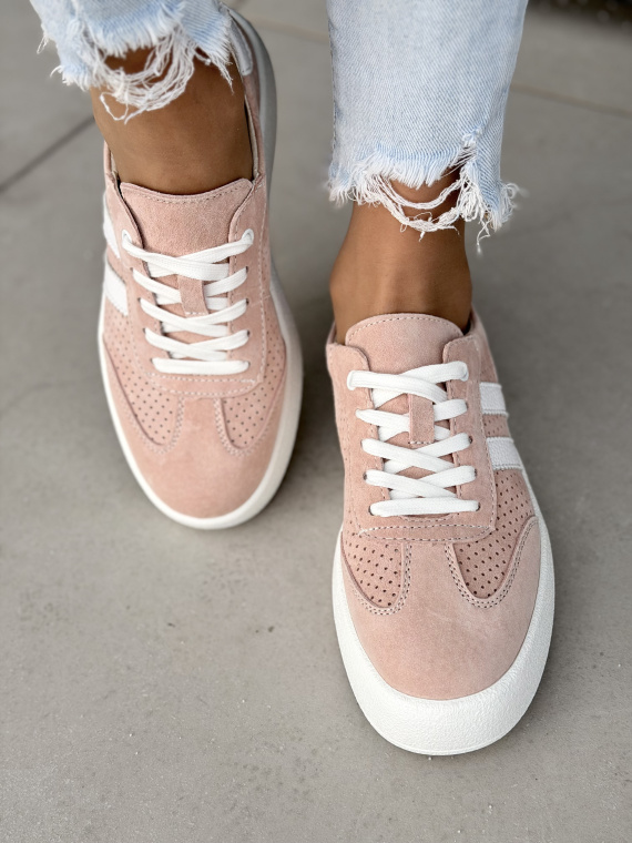 Różowe sneakersy damskie skórzane na platformie casual