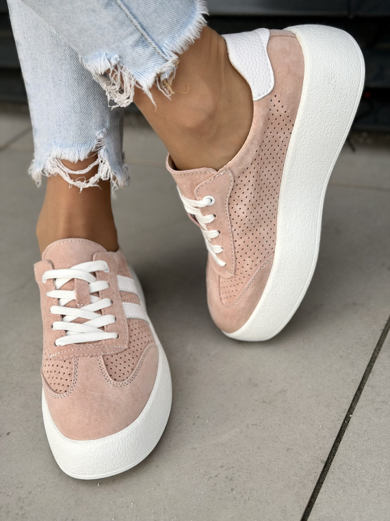 Różowe sneakersy damskie skórzane na platformie casual