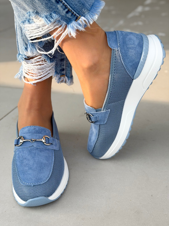 Niebieskie mokasyny damskie skórzane