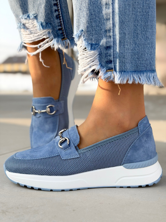 Niebieskie mokasyny damskie skórzane