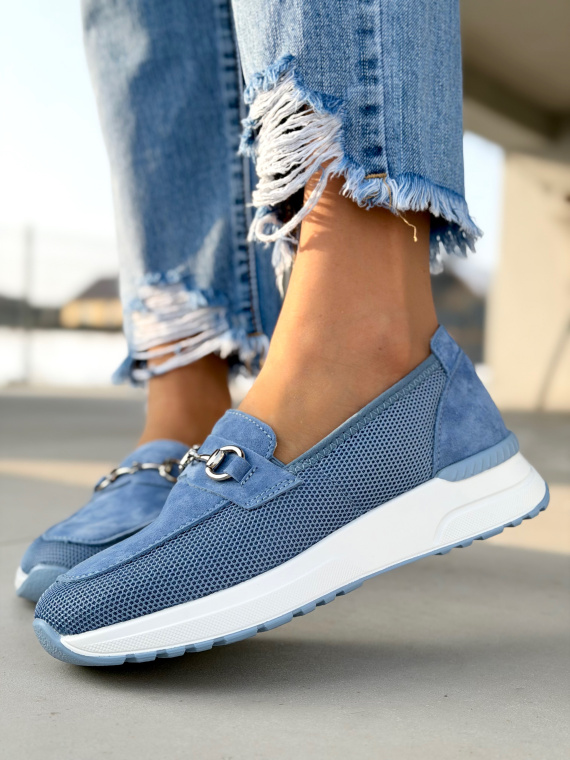 Niebieskie mokasyny damskie skórzane