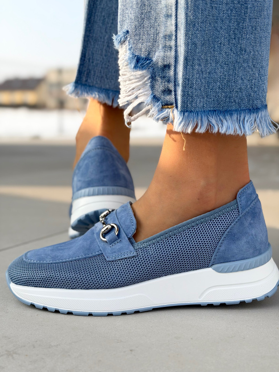 Niebieskie mokasyny damskie skórzane