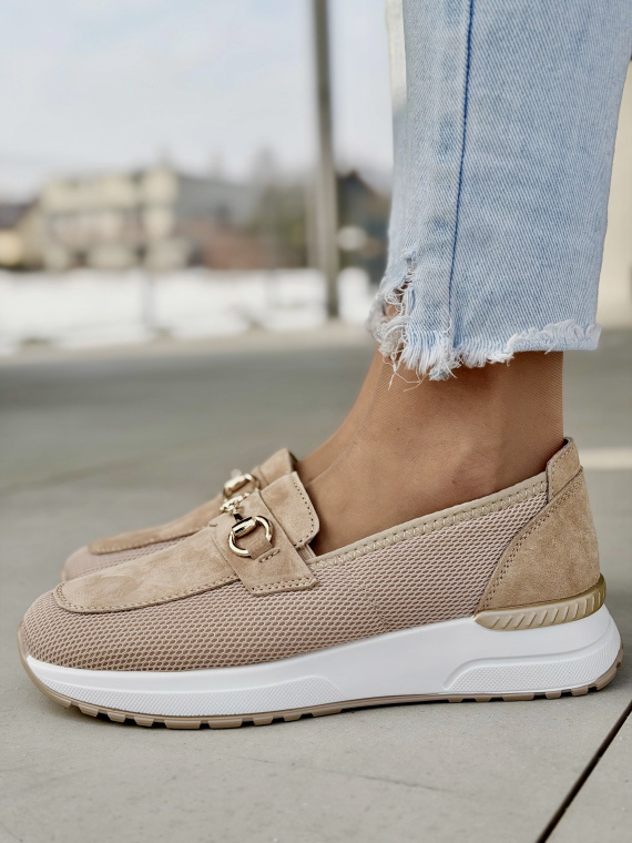 Beżowe mokasyny sneakersy ze skóry naturalnej casual