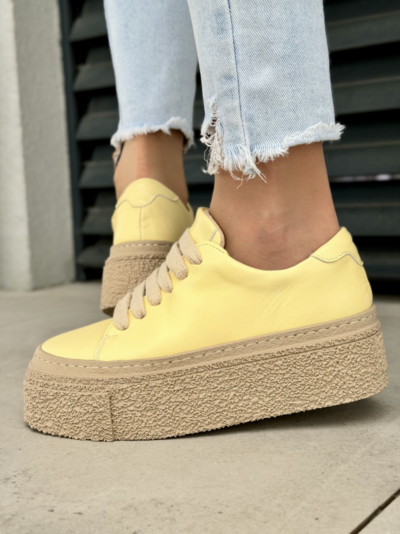 Żółte sneakersy damskie skórzane na platformie casual OLEKSY
