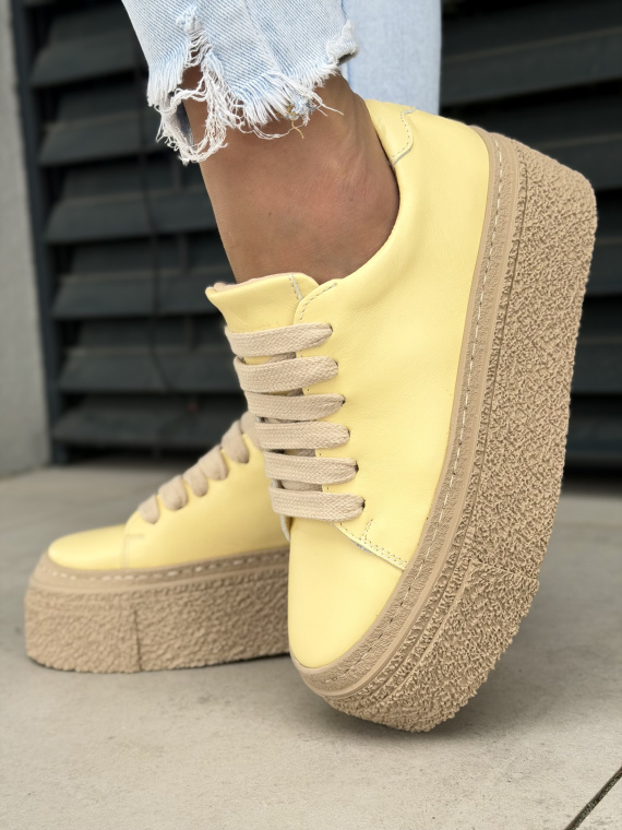 Żółte sneakersy damskie skórzane na platformie casual OLEKSY