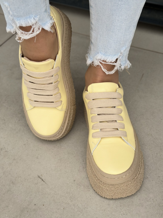 Żółte sneakersy damskie skórzane na platformie casual OLEKSY