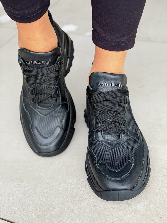 Czarne sneakersy skórzane damskie OLEKSY casual