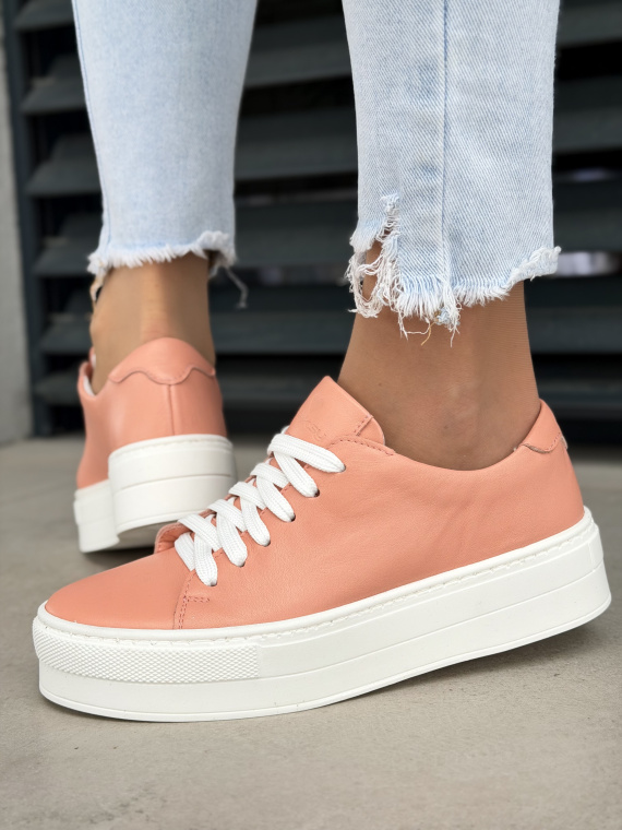 Morelowe sneakersy skórzane damskie na platformie OLEKSY casual