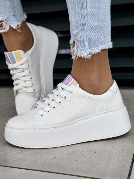 Białe sneakersy na platformie ze skóry naturalnej OLEKSY casual