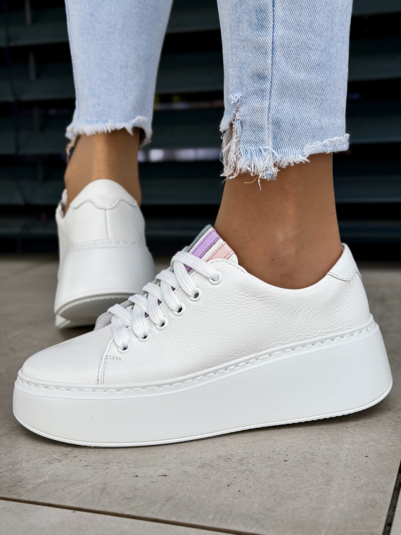 Białe sneakersy na platformie ze skóry naturalnej OLEKSY casual