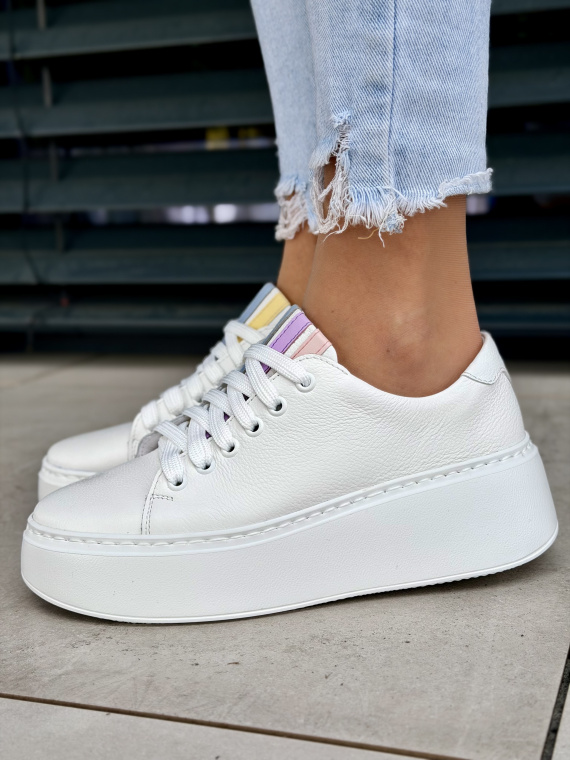 Białe sneakersy na platformie ze skóry naturalnej OLEKSY casual