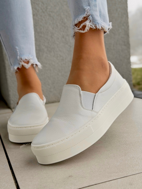 Białe półbuty damskie OLEKSY ze skóry naturalnej