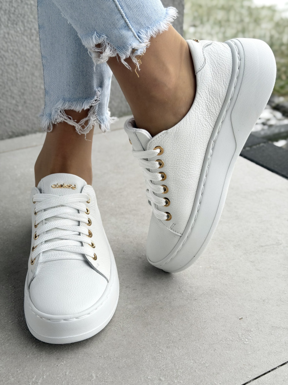 Białe sneakersy skórzane OLEKSY na platformie casual