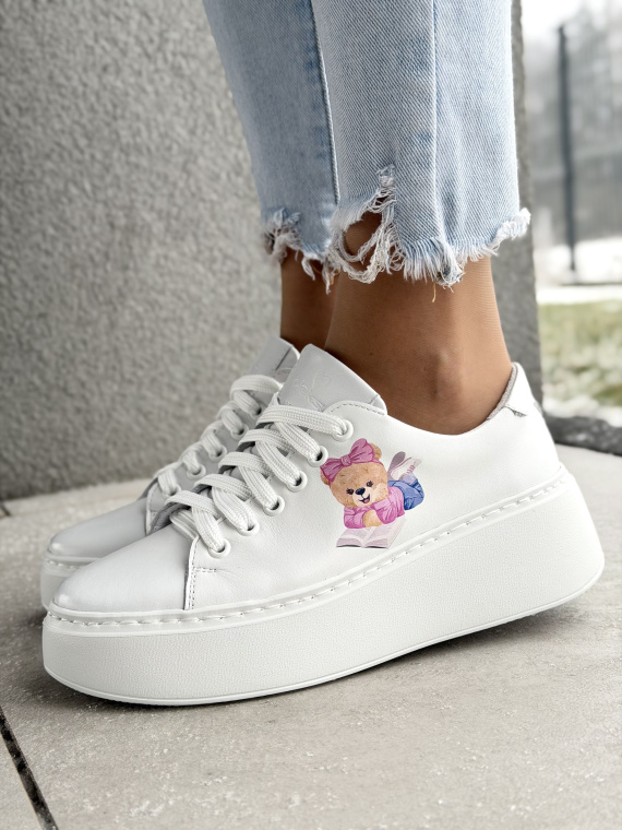Białe sneakersy ze skóry naturalnej na platformie OLEKSY casual