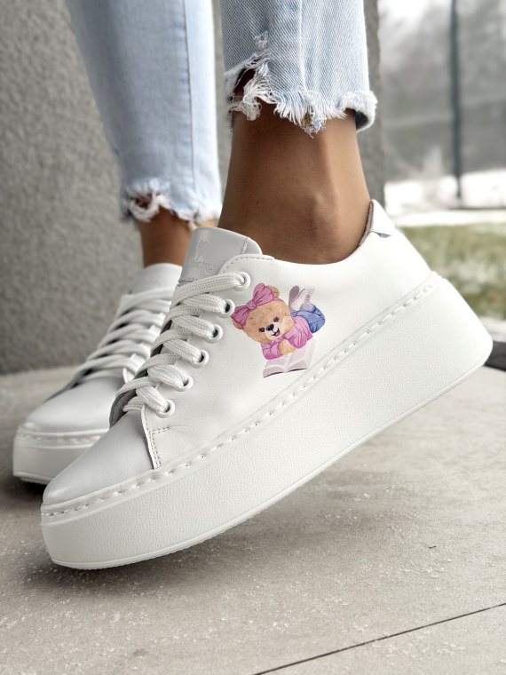 Białe sneakersy ze skóry naturalnej na platformie OLEKSY casual