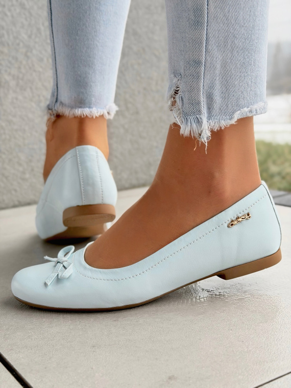 Błękitne baleriny ze skóry naturalnej OLEKSY casual na co dzień