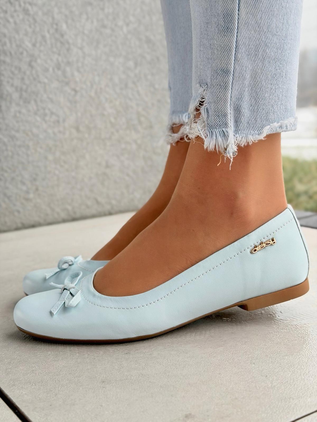 Błękitne baleriny ze skóry naturalnej OLEKSY casual na co dzień