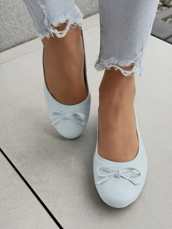 Błękitne baleriny ze skóry naturalnej OLEKSY casual na co dzień