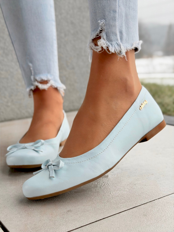 Błękitne baleriny ze skóry naturalnej OLEKSY casual na co dzień