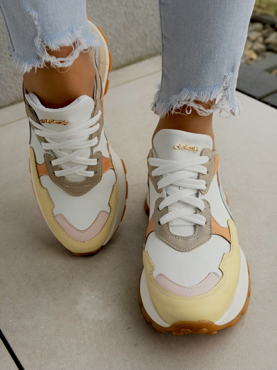 Pastelowe sneakersy OLEKSY skórzane damskie na platformie casual