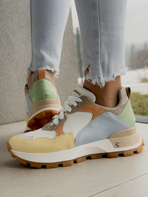 Pastelowe sneakersy OLEKSY skórzane damskie na platformie casual
