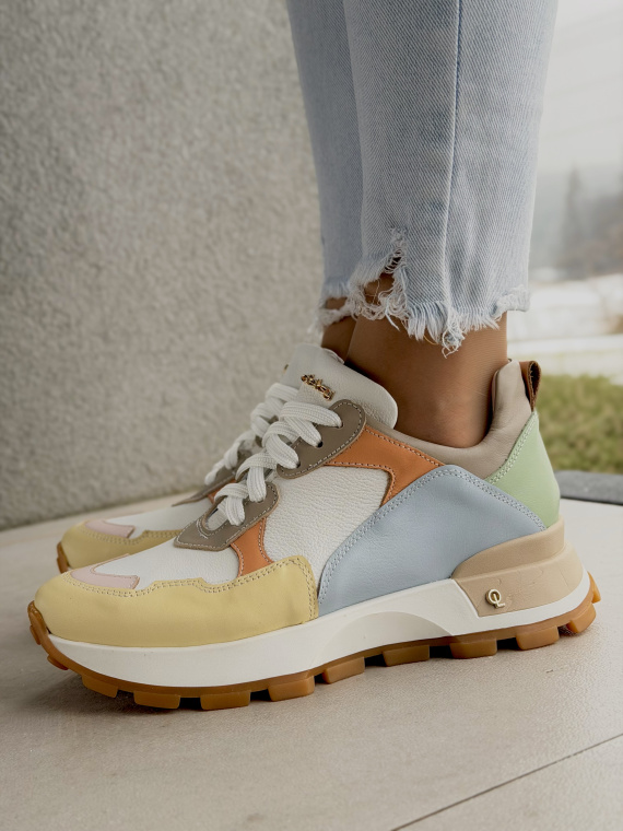 Pastelowe sneakersy OLEKSY skórzane damskie na platformie casual